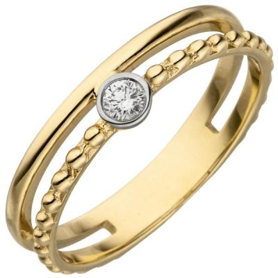 56 - Damen Ring 2-reihig 585 Gelbgold 1 Diamant Brillant 0,07ct. | 52524 / EAN:4053258469620