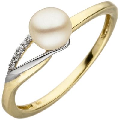 56 - Damen Ring 333 Gelbgold Weißgold Perle Zirkonia | 51854 / EAN:4053258462003