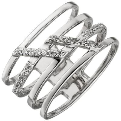 56 - Damen Ring 4-reihig breit 925 Sterling Silber 28 Zirkonia | 51147 / EAN:4053258365342