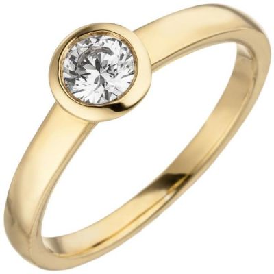 56 - Damen Ring 585 Gelbgold, 1 Diamant Brillant 0,15 ct. Diamantring Solitär | 50793 / EAN:4053258359914