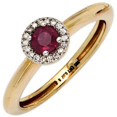 56 - Damen Ring 585 Gelbgold Rubin rot 18 Diamanten | 39777 / EAN:4053258235461