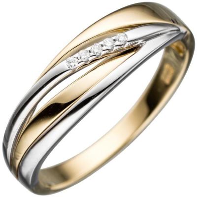 56 - Damen Ring 585 Gelbgold Weißgold, bicolor mit 5 Diamanten | 44819 / EAN:4053258288740