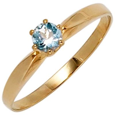56 - Damen Ring 585 Gold Gelbgold 1 Aquamarin hellblau blau Aquamarinring | 39701 / EAN:4053258234563