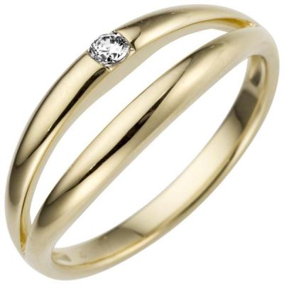 56 - Damen Ring 585 Gold Gelbgold 1 Diamant Brillant 0,07ct. | 53432 / EAN:4053258517406
