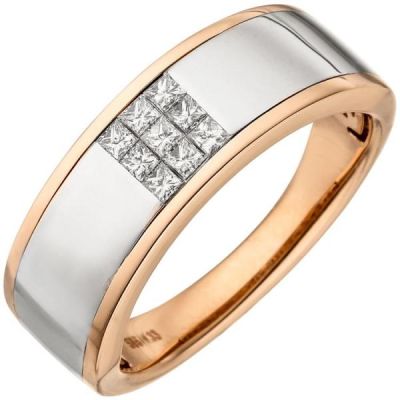 56 - Damen Ring 585 Gold Rotgold bicolor 9 Diamanten Princess Schliff | 50713 / EAN:4053258358245