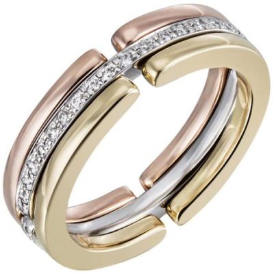 56 - Damen Ring 585 Gold Tricolor mit Diamanten rundum | 53444 / EAN:4053258530108