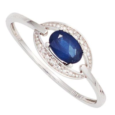 56 - Damen Ring 585 Gold Weißgold 1 Safir blau | 42492 / EAN:4053258252024