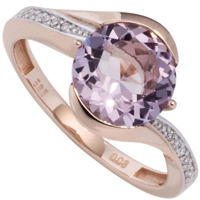 56 - Damen Ring 585 Rotgold 16 Diamanten Brillanten 1 Amethyst lila violett | 44848