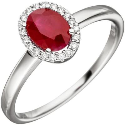 56 - Damen Ring 585 Weißgold 20 Diamanten 1 Rubin rot Rubinring | 46625 / EAN:4053258324714