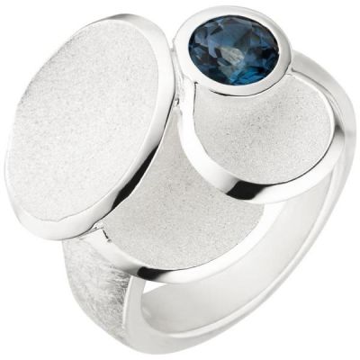 56 - Damen Ring 925 Sterling Silber matt eismatt 1 Blautopas blau | 50700 / EAN:4053258353844