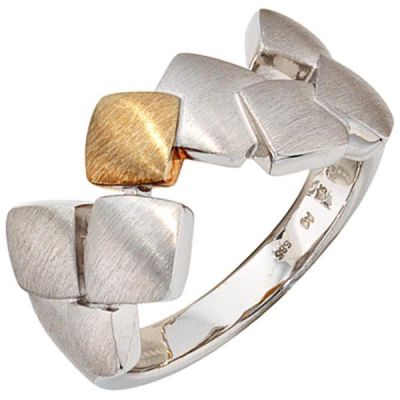 56 - Damen Ring 925 Sterling Silber mit 585 Gold kombiniert rhodiniert matt | 37973 / EAN:4053258089712