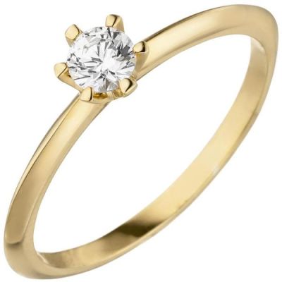 56 - Damen Ring aus 585 Gelbgold 1 Diamant Brillant 0,25 ct. Diamantring Solitär | 50839 / EAN:4053258360439