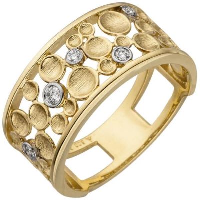 56 - Damen Ring breit 585 Gold Gelbgold 5 Diamanten Diamantring | 52542 / EAN:4053258470350