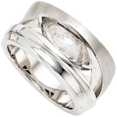 56 - Damen Ring breit 925 Sterling Silber rhodiniert teil matt 1 Turmalinquarz | 40361 / EAN:4053258238233