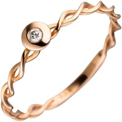 56 - Damen Ring gedreht 585 Gold Rotgold 1 Diamant Brillant Rotgoldring | 44897 / EAN:4053258291221