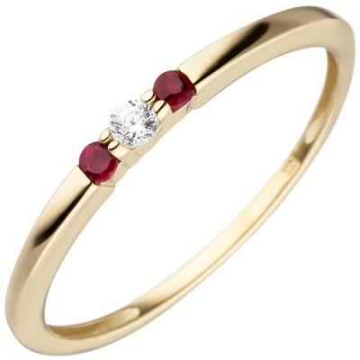 56 - Damen Ring schmal 333 Gelbgold 2 Rubine 1 Zirkonia | 53332 / EAN:4053258523629