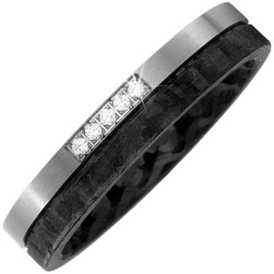 56 - Partner Ring Carbon mit Titan 5 Diamanten Partnerring bicolor | 48963 / EAN:4053258336175