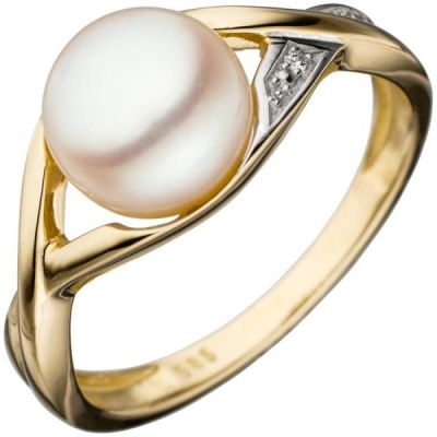 58 - Damen Ring 585 Gelbgold Perle Goldring Perlenring | 44043 / EAN:4053258281185