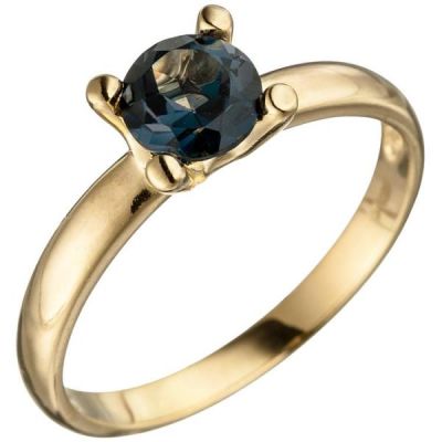 58 - Damen Ring 585 Gold Gelbgold 1 Blautopas blau London Blue Goldring | 46896 / EAN:4053258320969