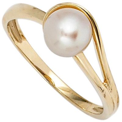 58 - Damen Ring 585 Gold Gelbgold 1 Perle, Goldring Perlenring | 39879 / EAN:4053258236727