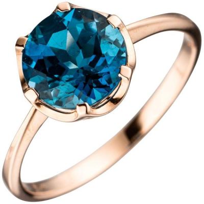 58 - Damen Ring 585 Rotgold, 1 Blautopas blau London blue | 44860 / EAN:4053258289921