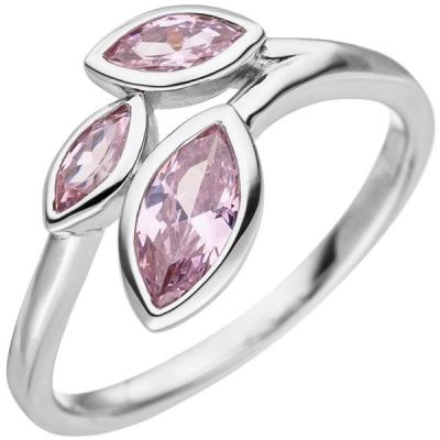 58 - Damen Ring 925 Sterling Silber 3 Zirkonia rosa | 48641 / EAN:4053258330913