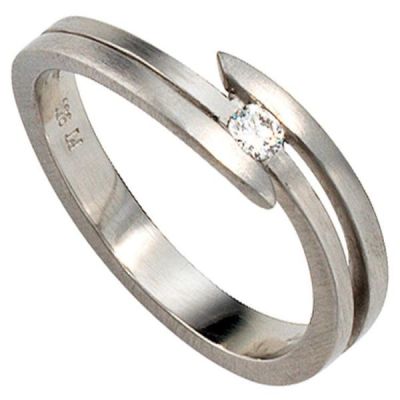 58 - Damen Ring 950 Platin matt mit 1 Diamant Brillant 0,09ct. Platinring | 35709 / EAN:4053258043677