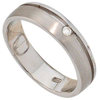 58 - Damen Ring aus 925 Sterling Silber rhodiniert matt, 1 Diamant Brillant | 37964 / EAN:4053258089378