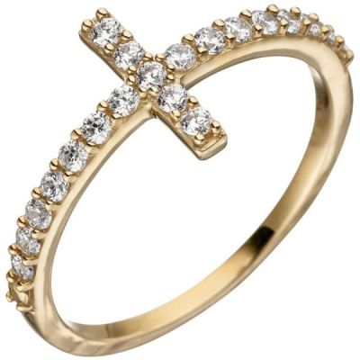 58 - Damen Ring Kreuz 333 Gelbgold 19 Zirkonia Goldring Kreuzring | 51588 / EAN:4053258366684