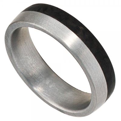 58 - Partner Ring Edelstahl matt, mit Carbon | 37931 / EAN:4053258087503