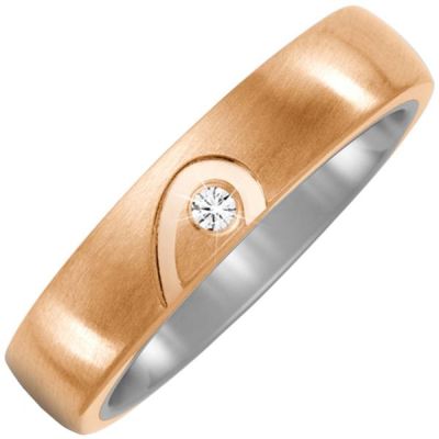 58 - Partner Ring Halbes Herz Titan und Bronze 1 Diamant Brillant | 48981 / EAN:4053258338094