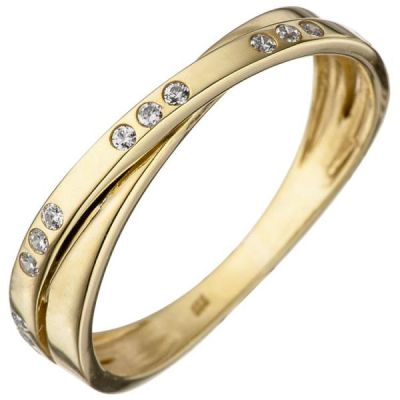 60 - Damen Ring 333 Gelbgold, 15 Zirkonia Goldring | 46332 / EAN:4053258306888