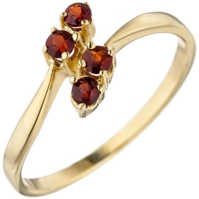 60 - Damen Ring 375 Gelbgold 4 Granate rot Goldring Granatring | 49228 / EAN:4053258340714