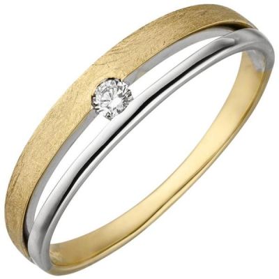 60 - Damen Ring 585 Gelbgold Weißgold bicolor eismatt 1 Diamant Brillant | 52558 / EAN:4053258513071