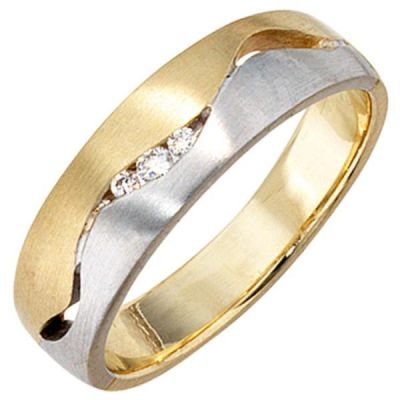 60 - Damen Ring 585 Gelbgold Weißgold bicolor matt 3 Diamanten | 37513 / EAN:4053258045015