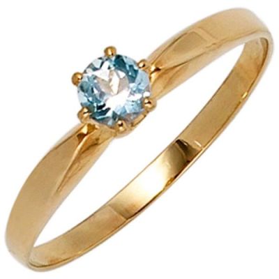 60 - Damen Ring 585 Gold Gelbgold 1 Aquamarin hellblau blau Aquamarinring | 39701 / EAN:4053258234563