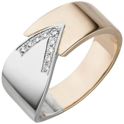 60 - Damen Ring 585 Gold Weißgold Rotgold bicolor, 9 Diamanten | 52575 / EAN:4053258515785