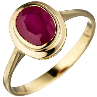 60 - Damen Ring oval 585 Gold Gelbgold 1 Rubin Goldring Rubinring | 46894 / EAN:4053258320877