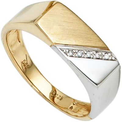 60 - Herren Ring 585 Gold Gelbgold Weißgold bicolor 5 Diamanten Herrenring | 45745 / EAN:4053258300268