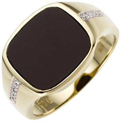 60 - Herren Ring 585 Gold Gelbgold2 Diamanten 1 Onyx | 53094 / EAN:4053258514047