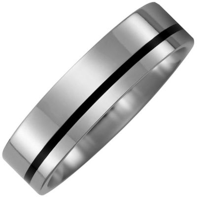 60 - Partner Ring Titan mit Keramik schwarz Partnerring bicolor | 48966 / EAN:4053258336656