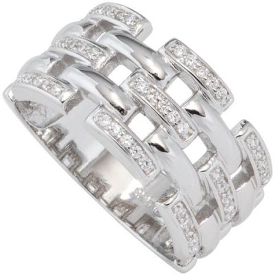 62 - Damen Ring breit 925 Sterling Silber rhodiniert mit Zirkonia | 45124 / EAN:4053258294550