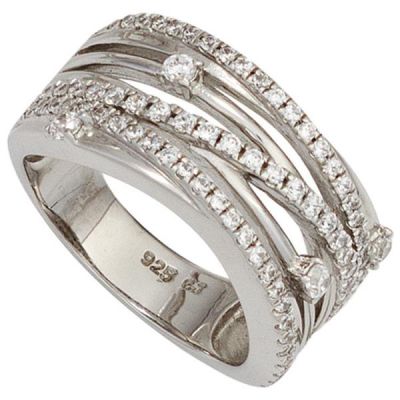 62 - Damen Ring breit aus 925 Sterling Silber rhodiniert Zirkonia | 40816 / EAN:4053258240175