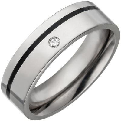 62 - Partner Ring Titan mit Keramik schwarz 1 Diamant Brillant | 48965 / EAN:4053258336496