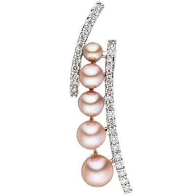 Anhänger 585 Weißgold 5 rosa Süßwasser Perlen 33 Diamanten Brillanten | 46749 / EAN:4053258317389