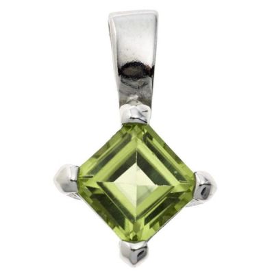 Anhänger 925 Sterling Silber rhodiniert 1 Peridot grün 13,6 mm | 40145 / EAN:4053258227596