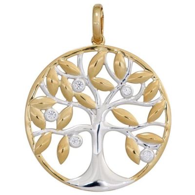 Anhänger Baum 585 Gelbgold bicolor 5 Diamanten Brillanten | 42159 / EAN:4053258246047