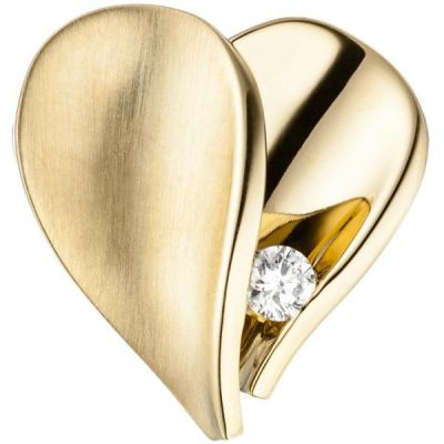 Anhänger Herz 585 Gelbgold teilmatt 1 Diamant Brillant Herz Anhänger | 46590 / EAN:4053258313497
