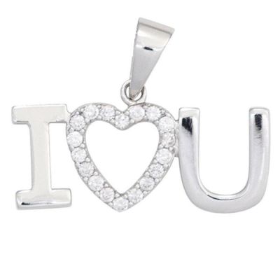 Anhänger I love you 925 Sterling Silber rhodiniert mit Zirkonia | 43054 / EAN:4053258259252