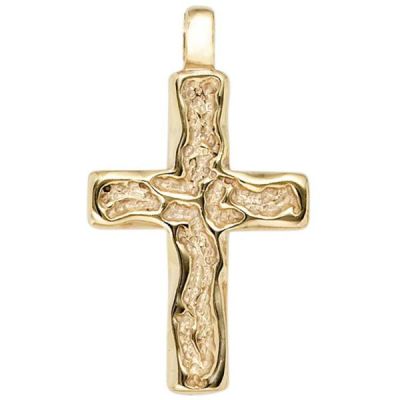 Anhänger Kreuz 585 Gold Gelbgold gehämmert Kreuz Anhänger Goldkreuz | 39518 / EAN:4053258202807